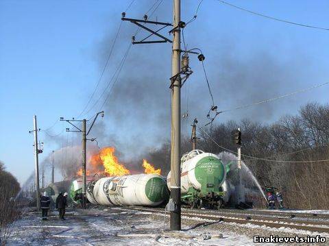 Из-за схода с рельс и возгорания цистерн с пропан-бутаном, нарушен график движения поездов в Донецкой области (видео)